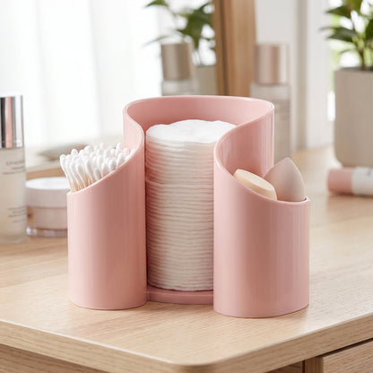 Wukusy plastic cosmetic desktop organizer caddy for cotton pads and makeup, with compartments for easy storage.