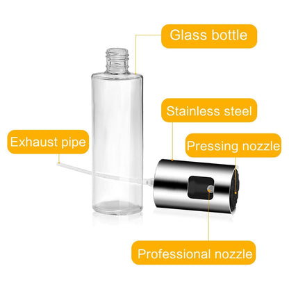 Wukusy 7126 oil sprayer dispenser, versatile glass spray bottle for cooking and kitchen use with adjustable nozzle.