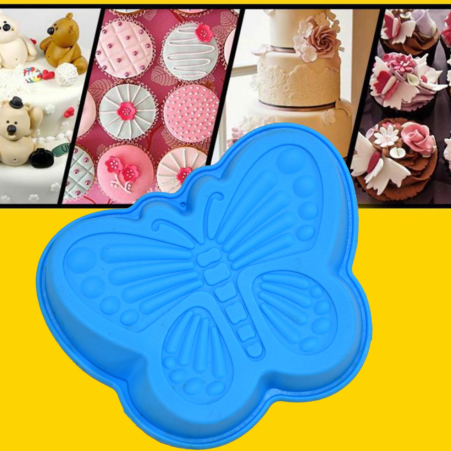 Wukusy butterfly-shaped silicone cake cup liners for baking muffins, cupcakes, soap, or chocolates in microwave or oven, pack of 4.