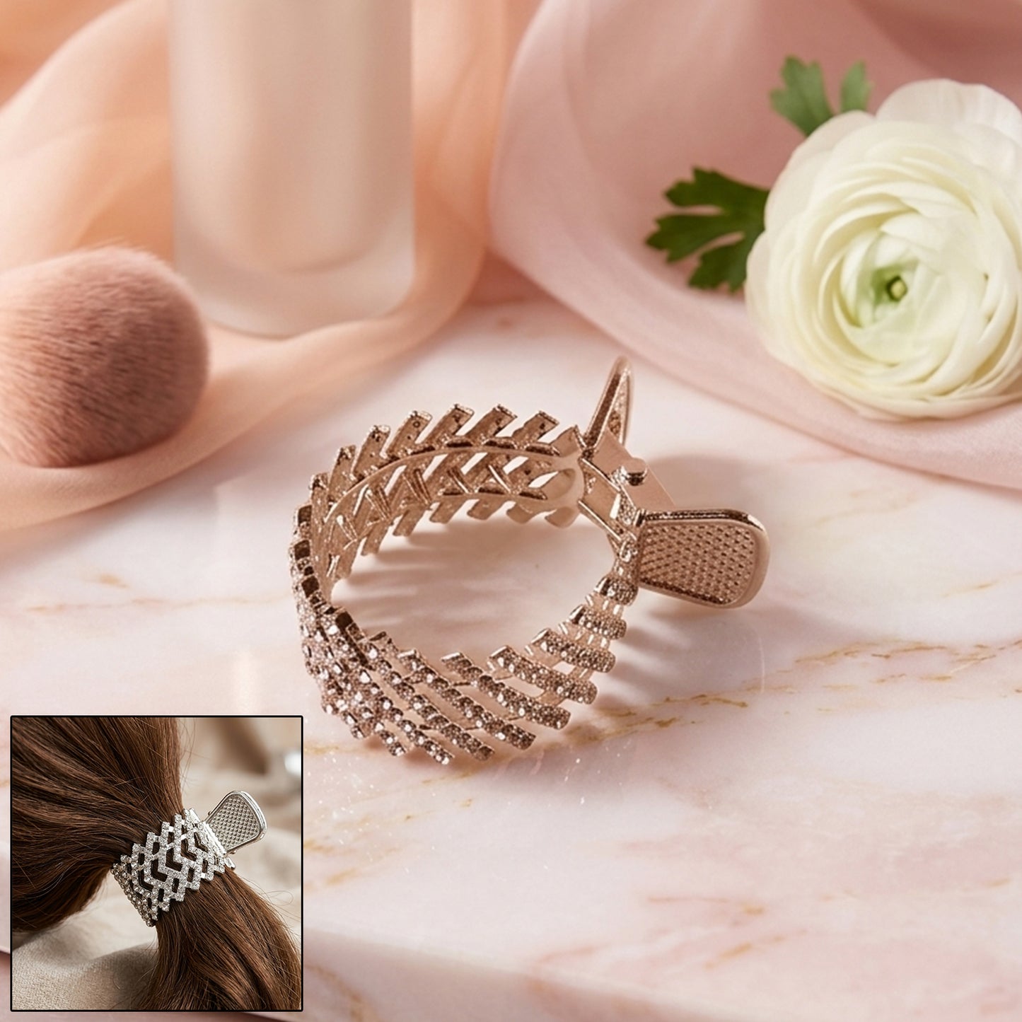 Wukusy elegant crystal studded metal hair claw clip, showcasing a sleek design with sparkling crystals and sturdy metal construction.
