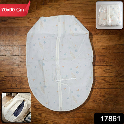 Wukusy multipurpose non-woven garment storage cover hanging on a closet rod, protecting clothes from dust and dirt
