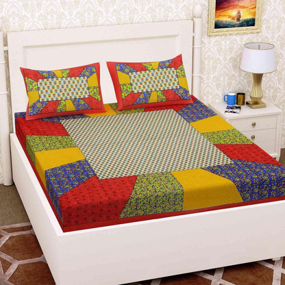 Abstract printed cotton double bedsheet with vibrant designs, made by Drpshippr, showcasing soft, comfortable bedding for bedroom decor.
