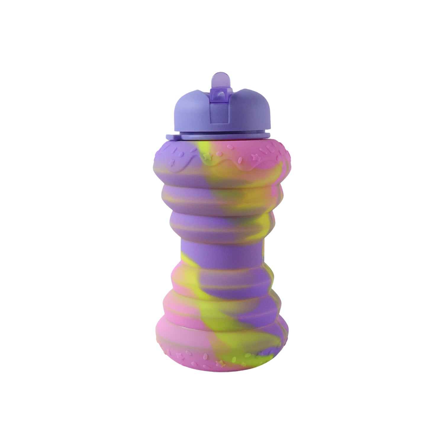 Wukusy silicone collapsible sports water bottle, 600ml, foldable design, blue with black cap and ergonomic shape.