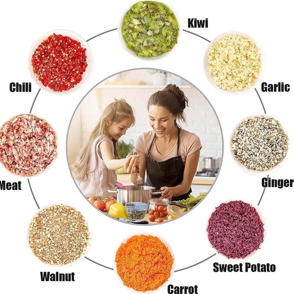 Drpshippr manual push chopper with six stainless steel blades for easy food chopping in the home and kitchen.
