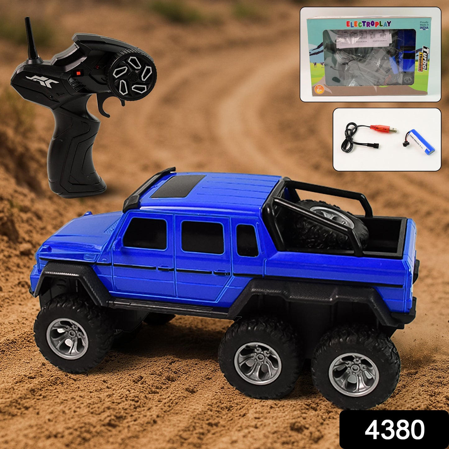 Wukusy 6-wheel remote control off-road car for kids, showing a colorful toy vehicle designed for outdoor play and rough terrain.