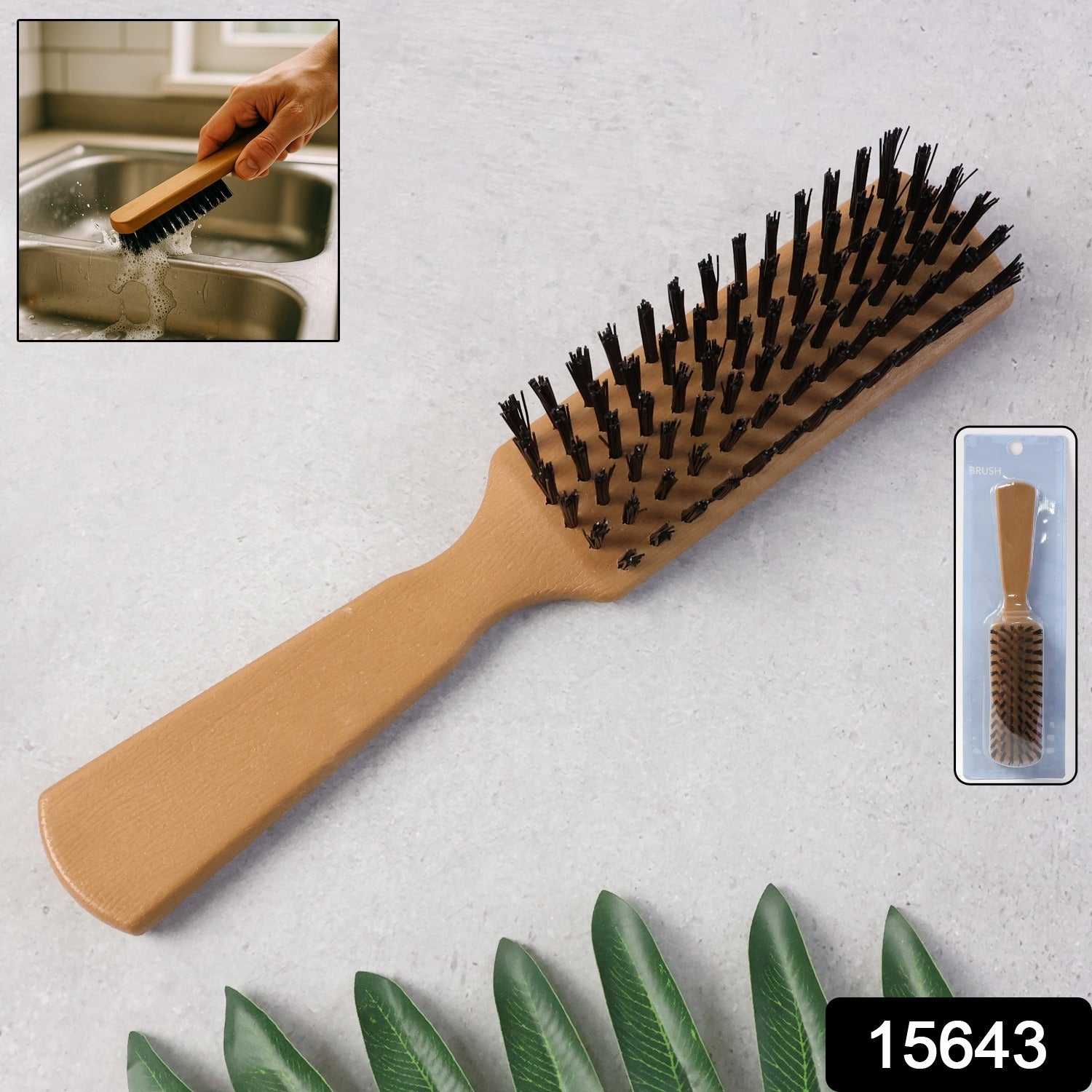 Wukusy multipurpose plastic handle cleaning brush with ergonomic grip, ideal for kitchen and home cleaning tasks.