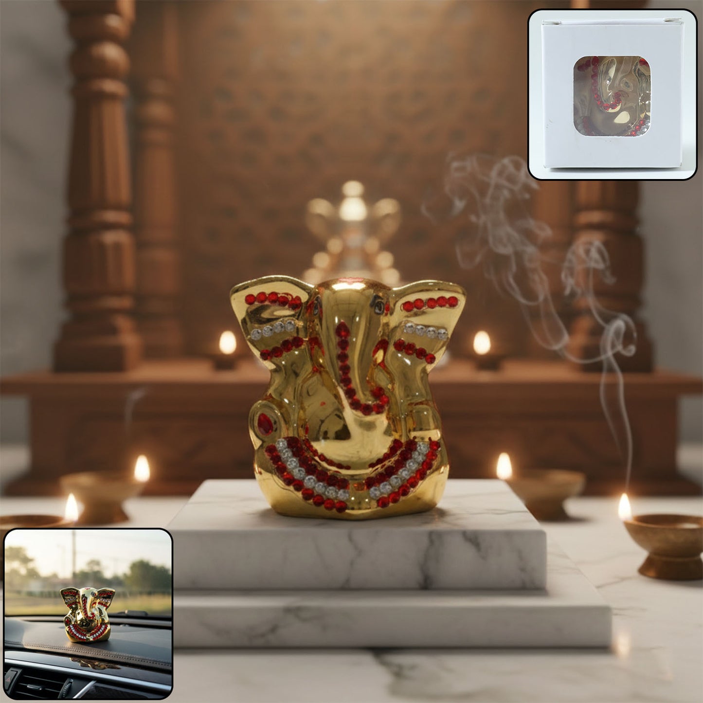 Golden Lord Ganesha idol decorative showpiece by Wukusy, featuring intricate craftsmanship and a shiny golden finish.