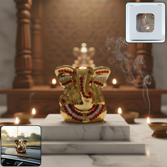 Golden Lord Ganesha idol decorative showpiece by Wukusy, featuring intricate craftsmanship and a shiny golden finish.