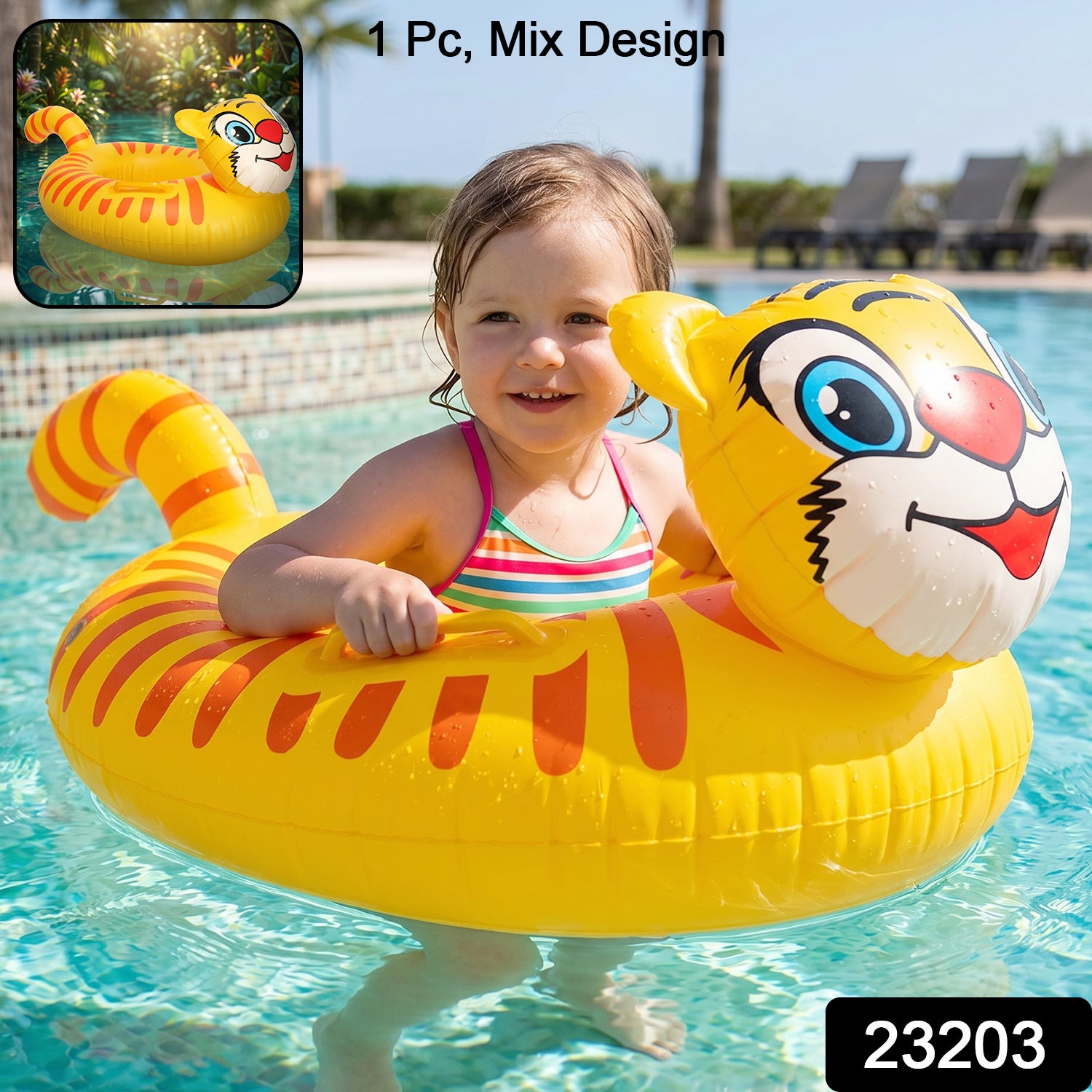Inflatable kids swimming ring with cartoon animal design, Wukusy swim tube for children, colorful and playful water float.
