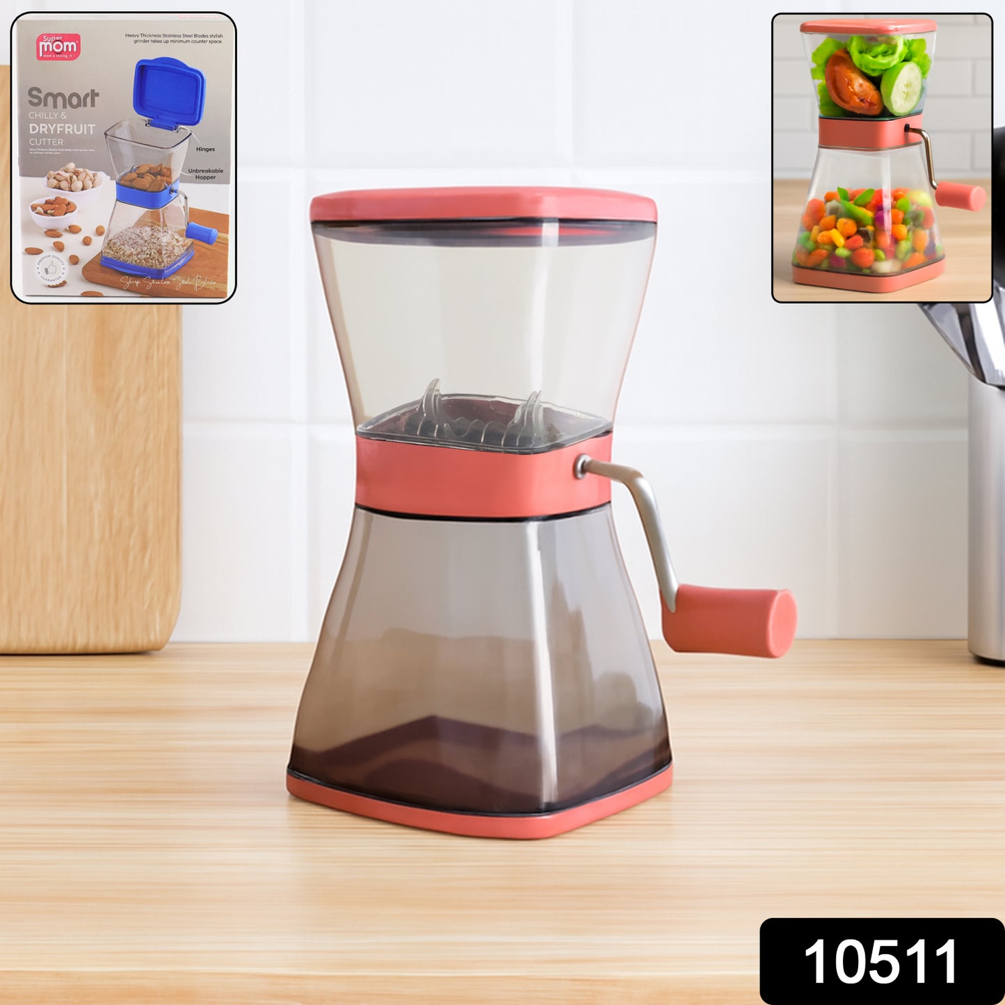 Wukusy Supermom manual cutter with blades and locking lid for precise kitchen cutting and safe storage.