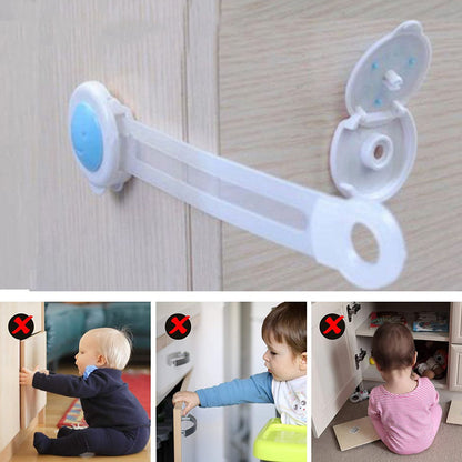Wukusy baby proofing child safety strap lock attached to cabinet door for child safety and home security.