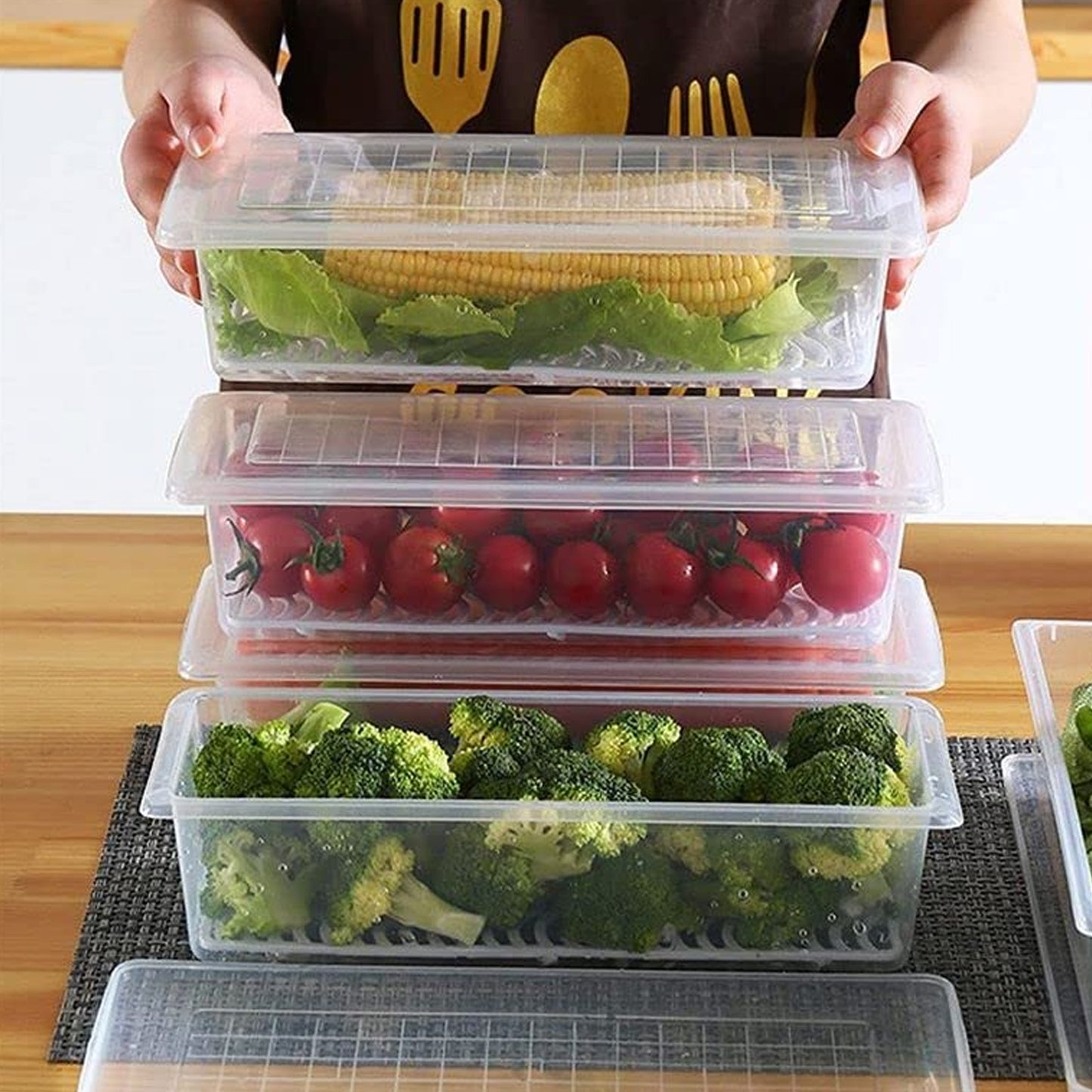 Wukusy 6-pack of 1500ml vegetable and fruit freezer storage containers showcasing clear plastic lids and containers.