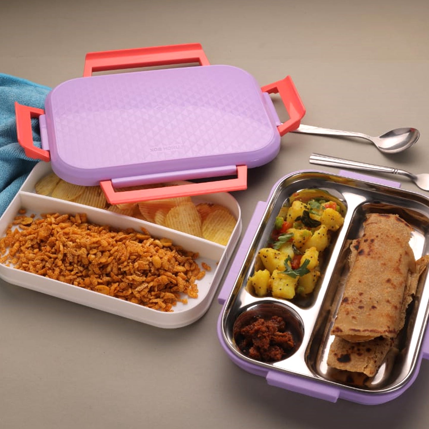 Wukusy 5364 steel multi-compartment lunch box with lid, ideal for office, school, or travel; durable and premium quality.