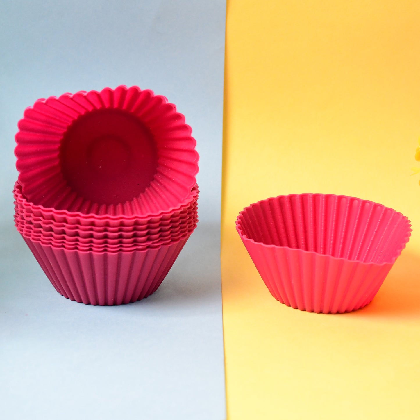Set of 10 Wukusy silicone cupcake molds for baking, flexible and non-stick for home kitchen use.