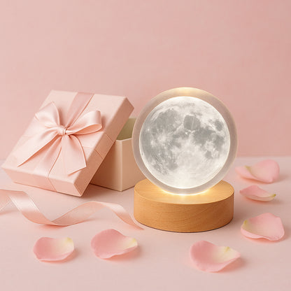 Wukusy 3D crystal ball lamp with base, decorative home decor piece featuring intricate 3D laser engraving inside the glass sphere.