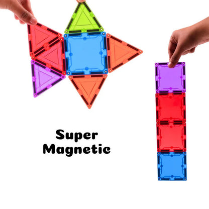 Wukusy 32-piece magnetic building tiles set for kids, colorful square and triangle tiles for creative construction play
