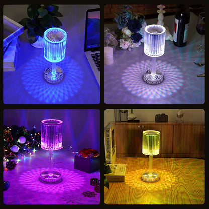 Wukusy 6605 Crystal Touch Control Nightstand Lamp with USB charging port, elegant home decor for ambient lighting.