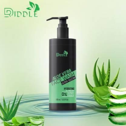 Three 100ml bottles of Drpshippr Aloe Vera Facewash for men and women, with clear bottles showing aloe vera gel inside.
