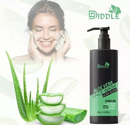 Three 100ml bottles of Drpshippr Aloe Vera Facewash for men and women, with clear packaging and labels visible.