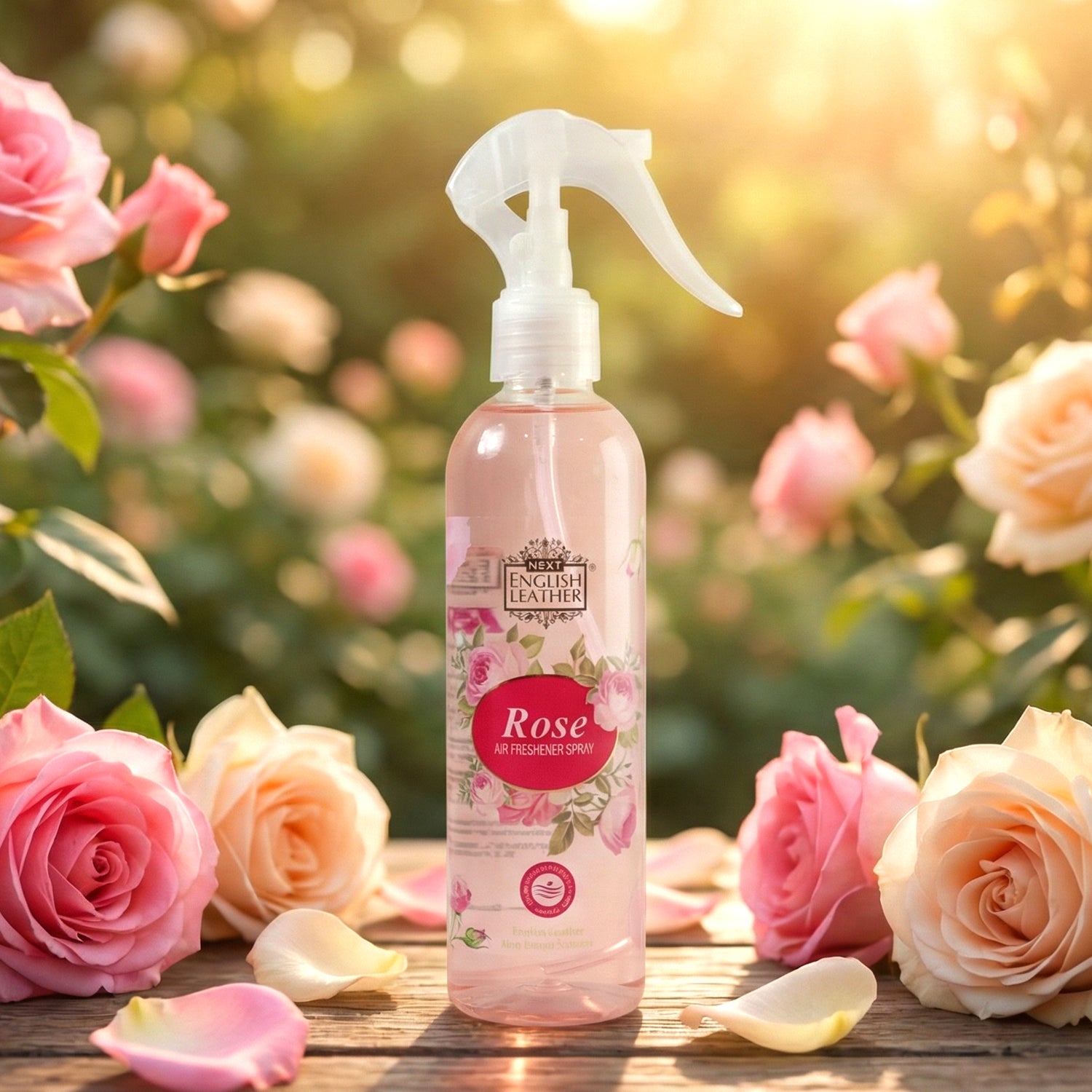 Wukusy Rose fragrance air freshener spray for home use, 250ml bottle with elegant rose scent and floral design.