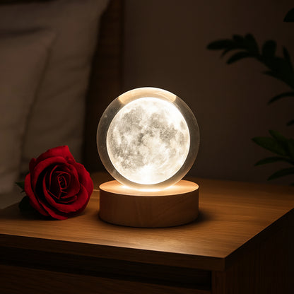 Wukusy 3D crystal ball lamp with base, decorative home decor piece featuring intricate glass design and ambient lighting.