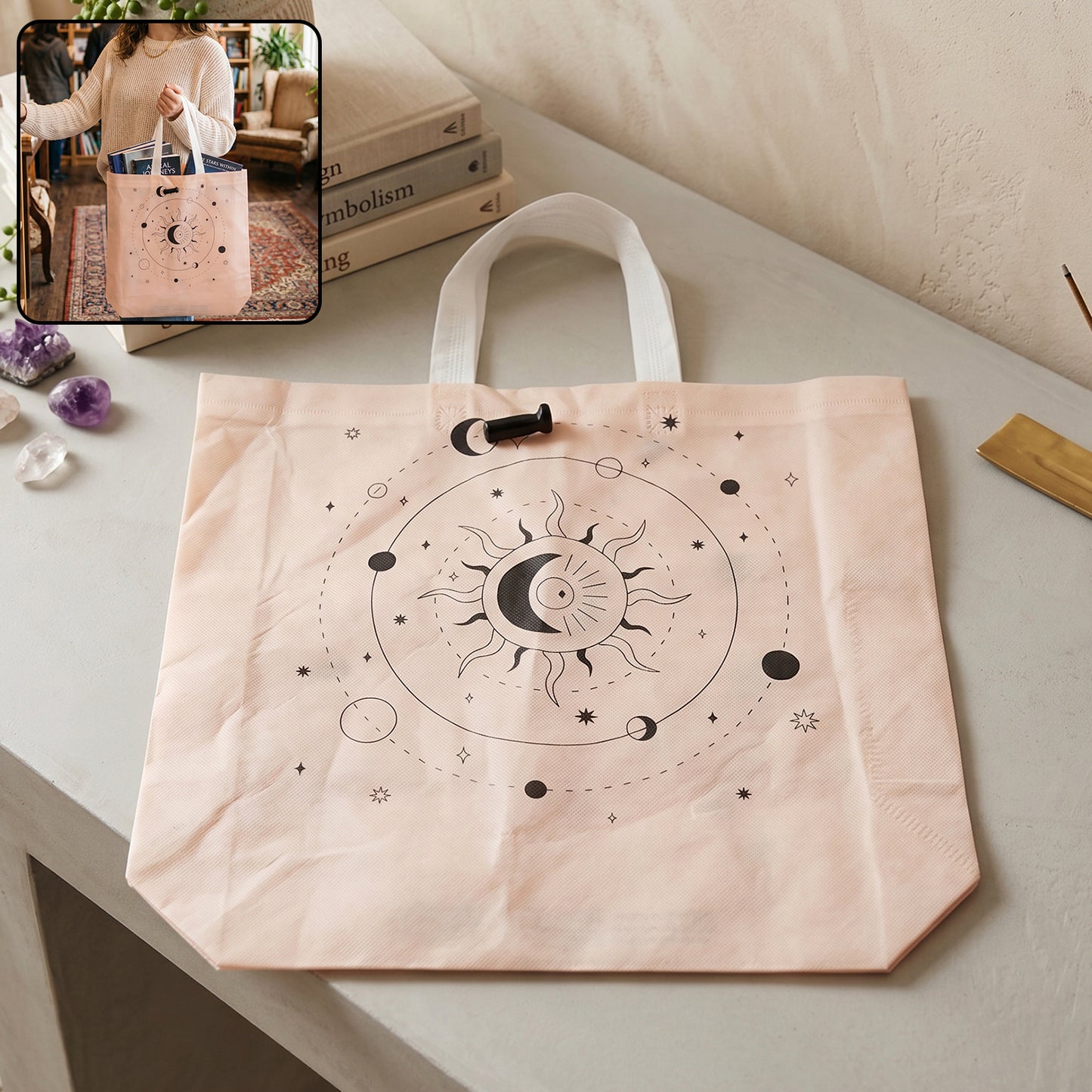 Wukusy multipurpose carry hand bag with lock system, 46x42 cm, shown with handles and secure locking mechanism.