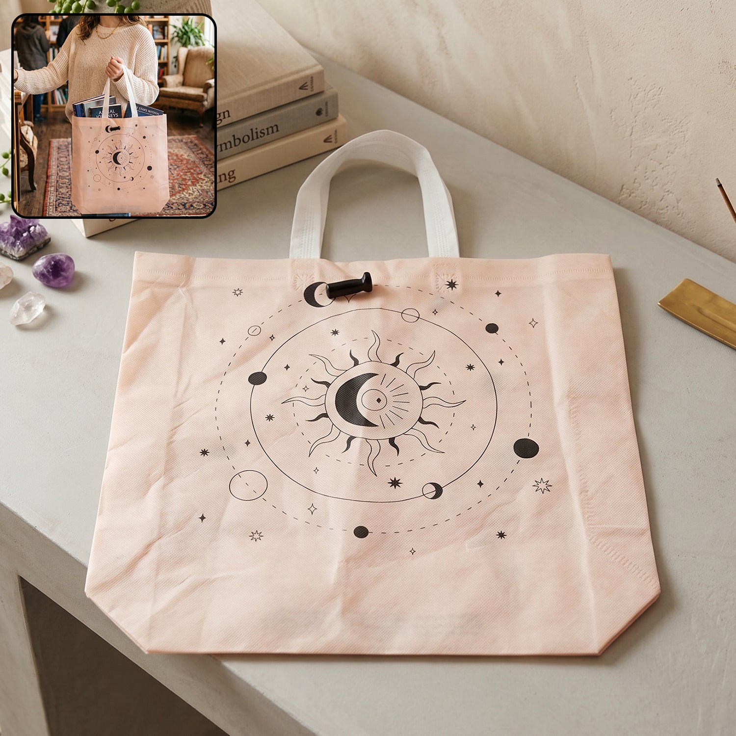 Wukusy multipurpose carry hand bag with lock system, 46x42 cm, shown with handles and secure locking mechanism.