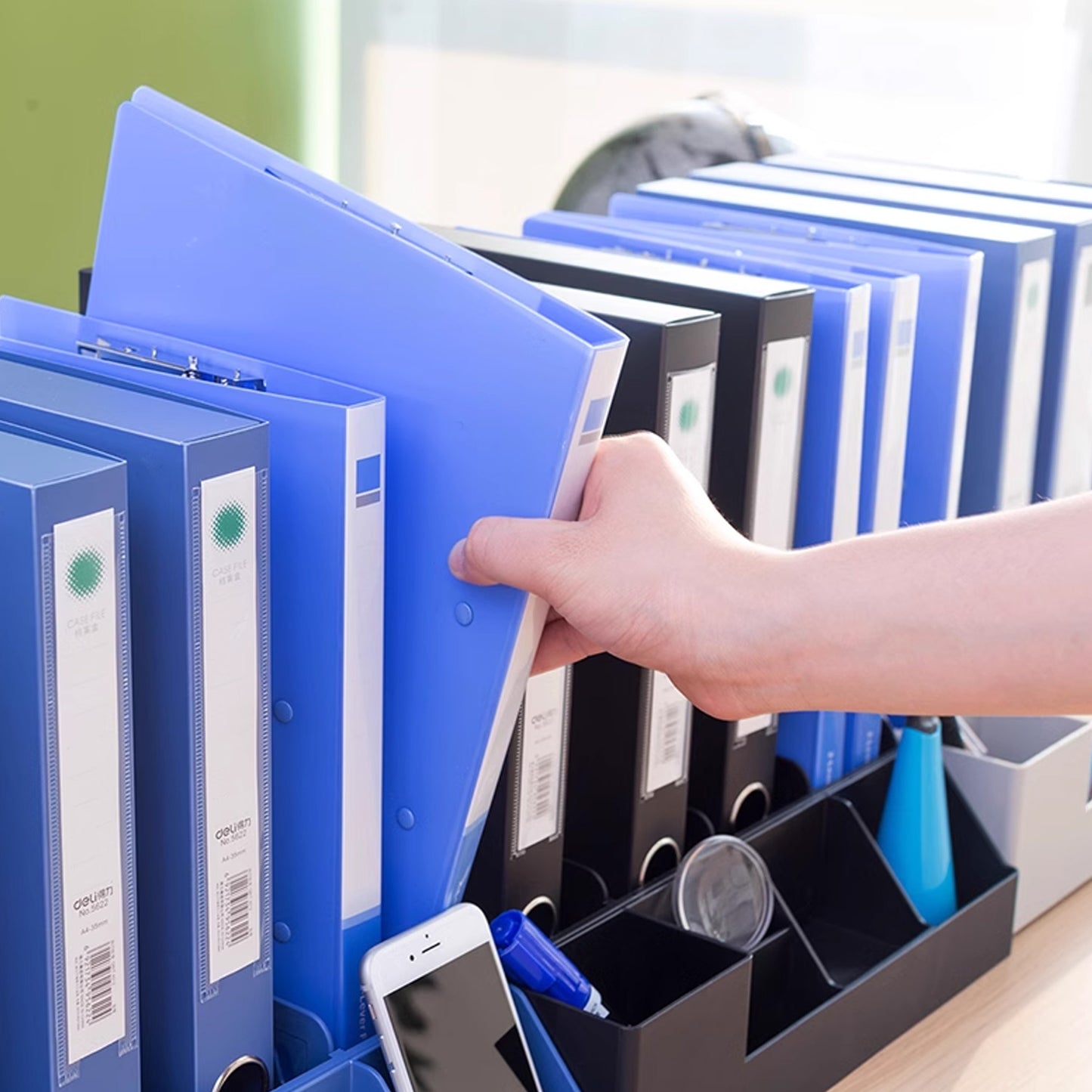 Wukusy plastic clip file folder for office documents, standard size, with secure clip to organize papers and files.