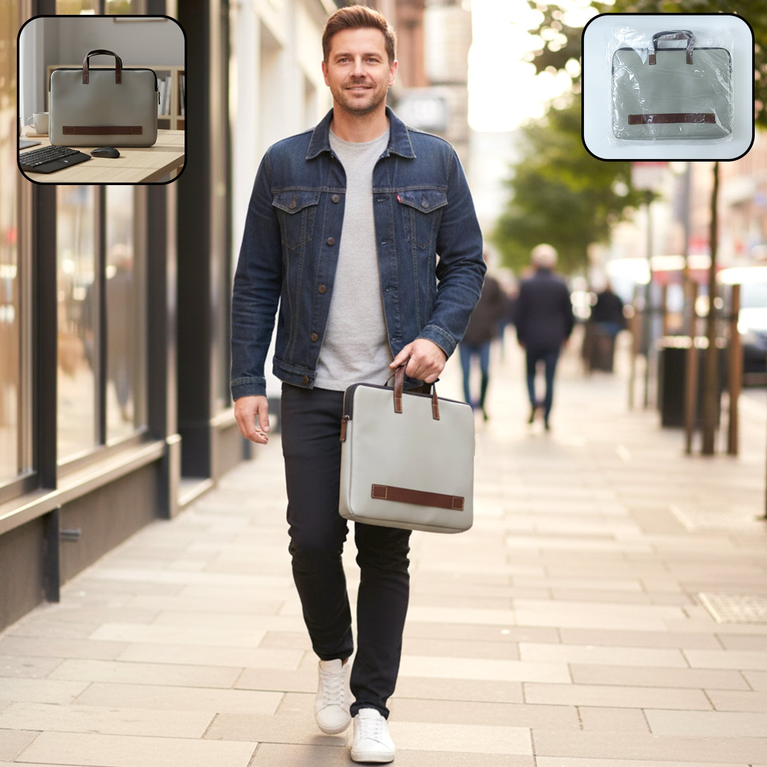 Wukusy professional business carry bag, 37x28 cm, with handles and multiple compartments for documents and essentials.