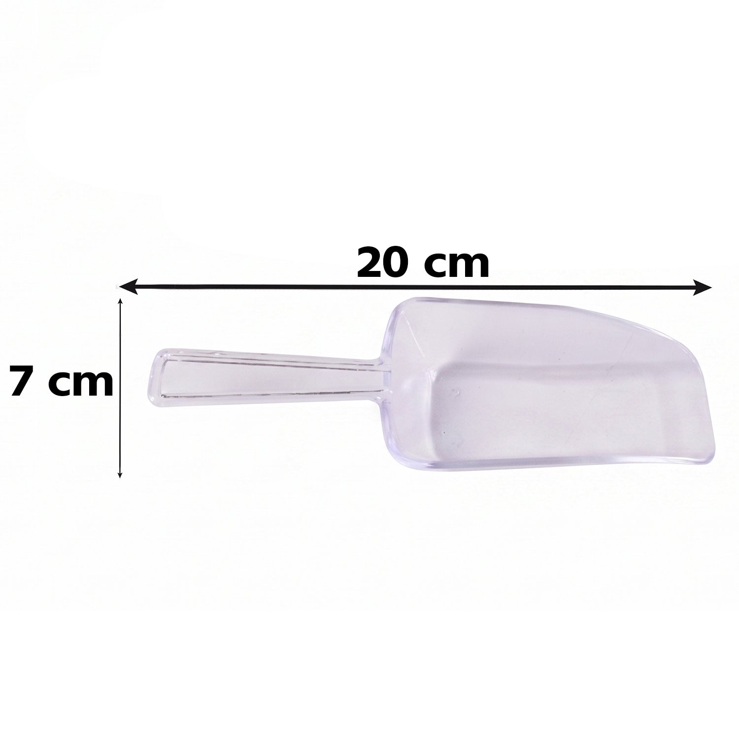 Set of three clear plastic scoops by Wukusy for flour, coffee, sugar, and grains, with ergonomic handles and versatile use.