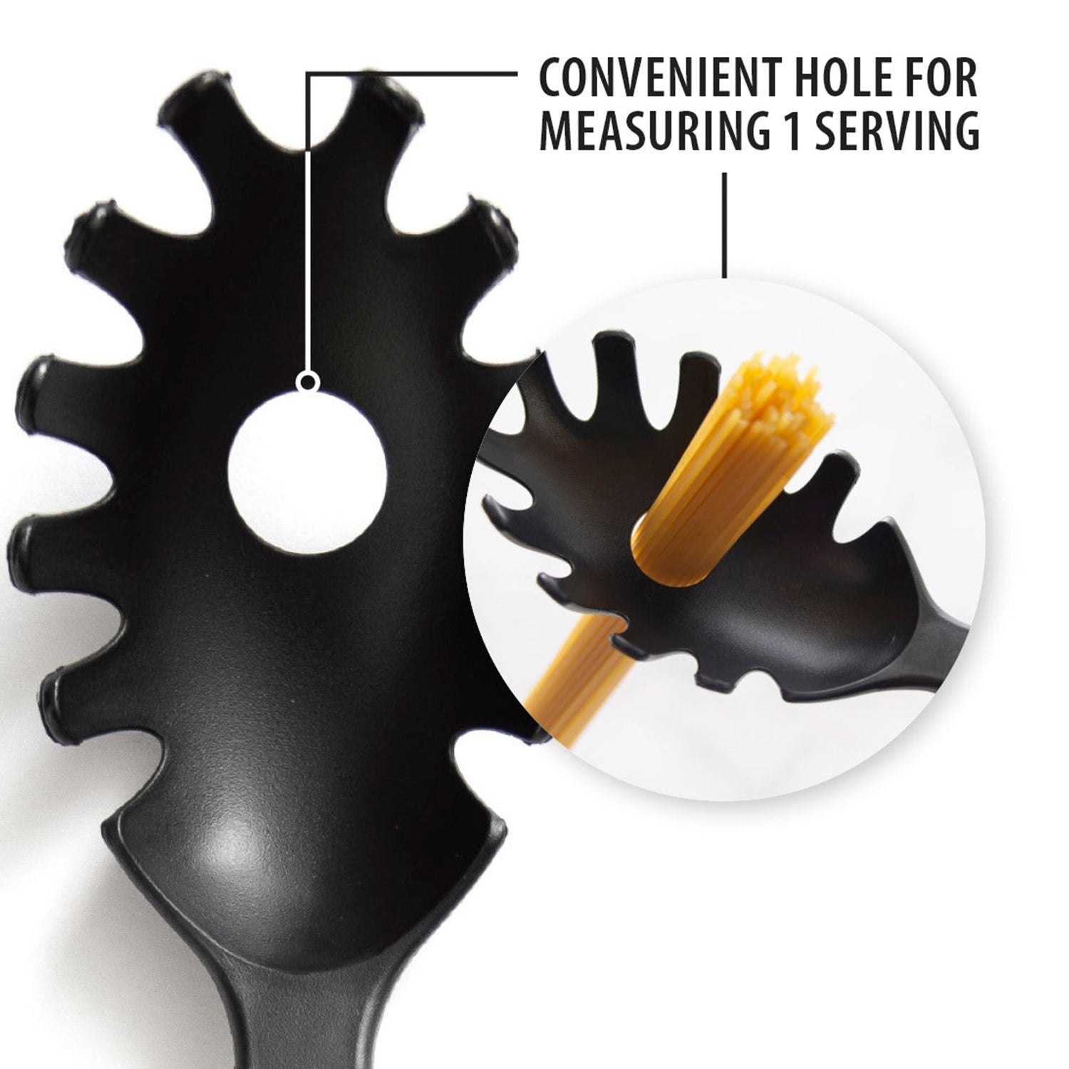 Wukusy heat-resistant pasta server kitchen tool with ergonomic handle and stainless steel prongs for serving pasta efficiently