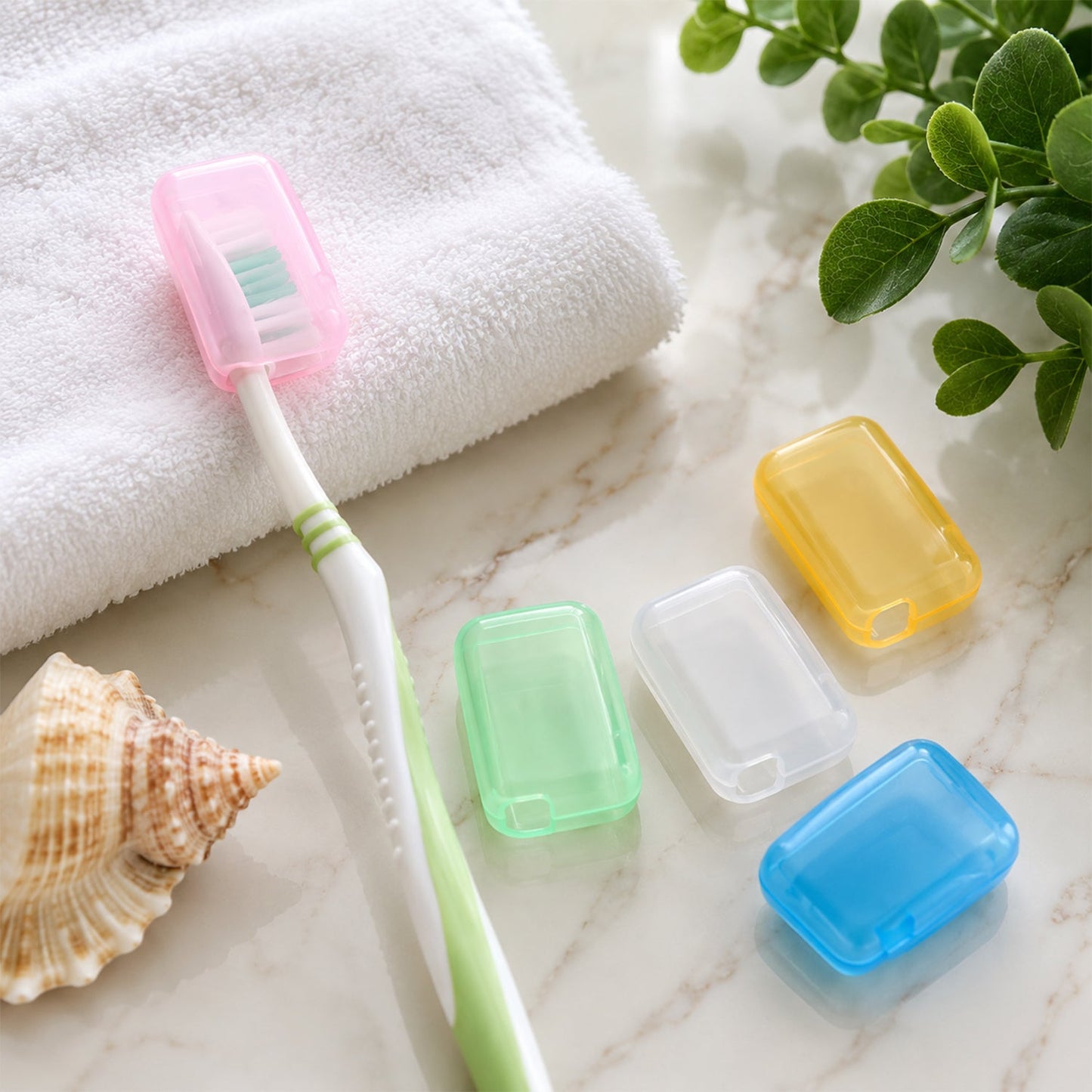 Set of five Wukusy toothbrush head cover caps, anti-dust travel brush protectors, designed to keep toothbrush heads clean.