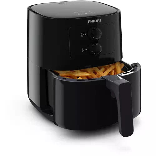 Seasons Philips HD9200/90 air fryer with a 4.1L capacity, featuring a sleek black design for healthy frying at home.