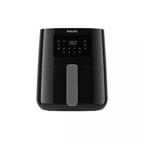 Seasons Philips HD9252/70 air fryer with 4.1L capacity, black digital appliance for healthy frying, shown with basket inserted.