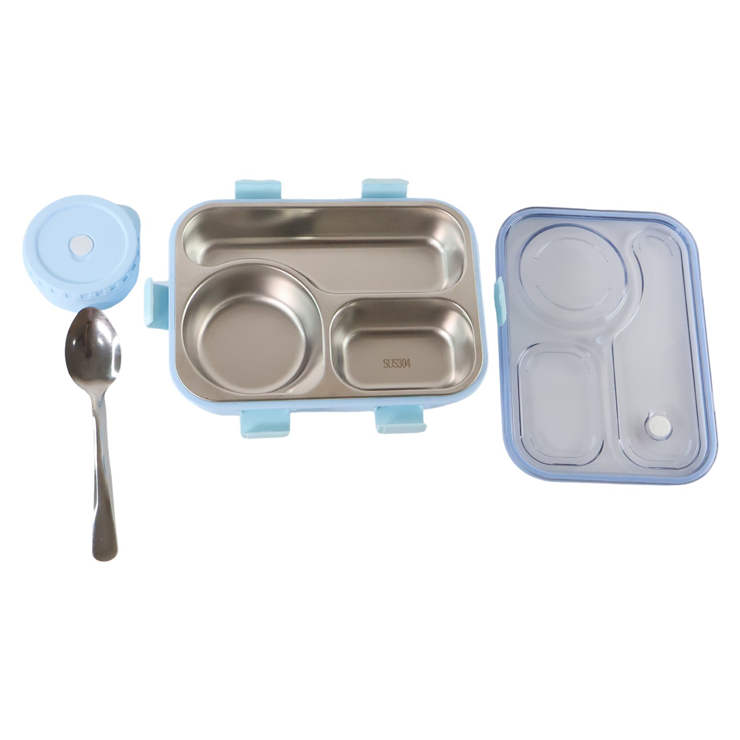 Stainless steel compartment lunch box set by Wukusy with multiple sections for meal organization, suitable for home and kitchen use.