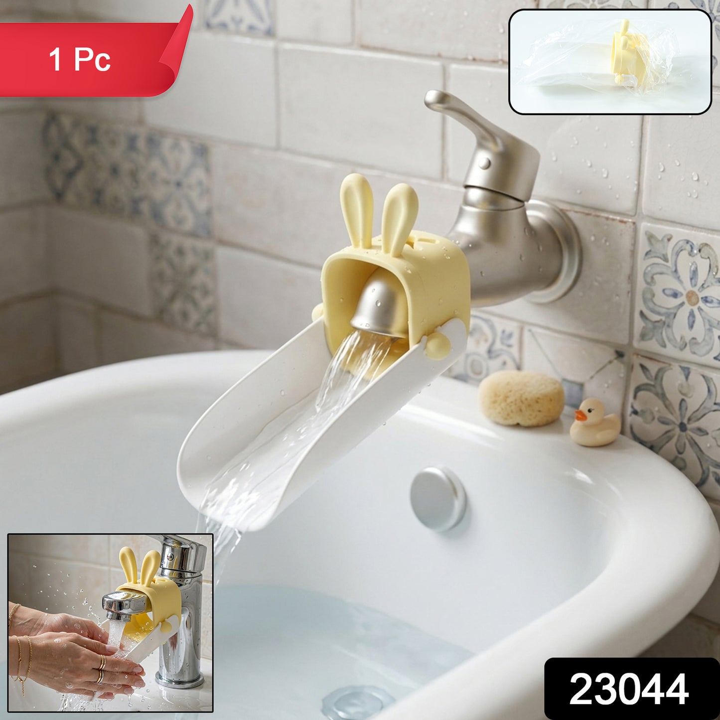 Wukusy cute faucet water tap extender for kids, showing a colorful, child-friendly design attached to a sink faucet.