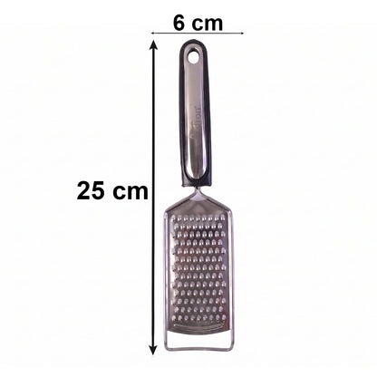 Wukusy SS slim cheese grater with plastic handle for vegetables and lemon zest, shown in a close-up image.