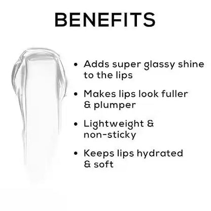 Ekom soft matte lip gloss with transparent glossy finish, smooth and hydrating beauty product in sleek packaging