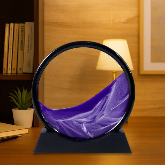 Wukusy 8781 moving sand art decor with deep sea sandscape in round glass frame, relaxing liquid motion for home or office decoration.
