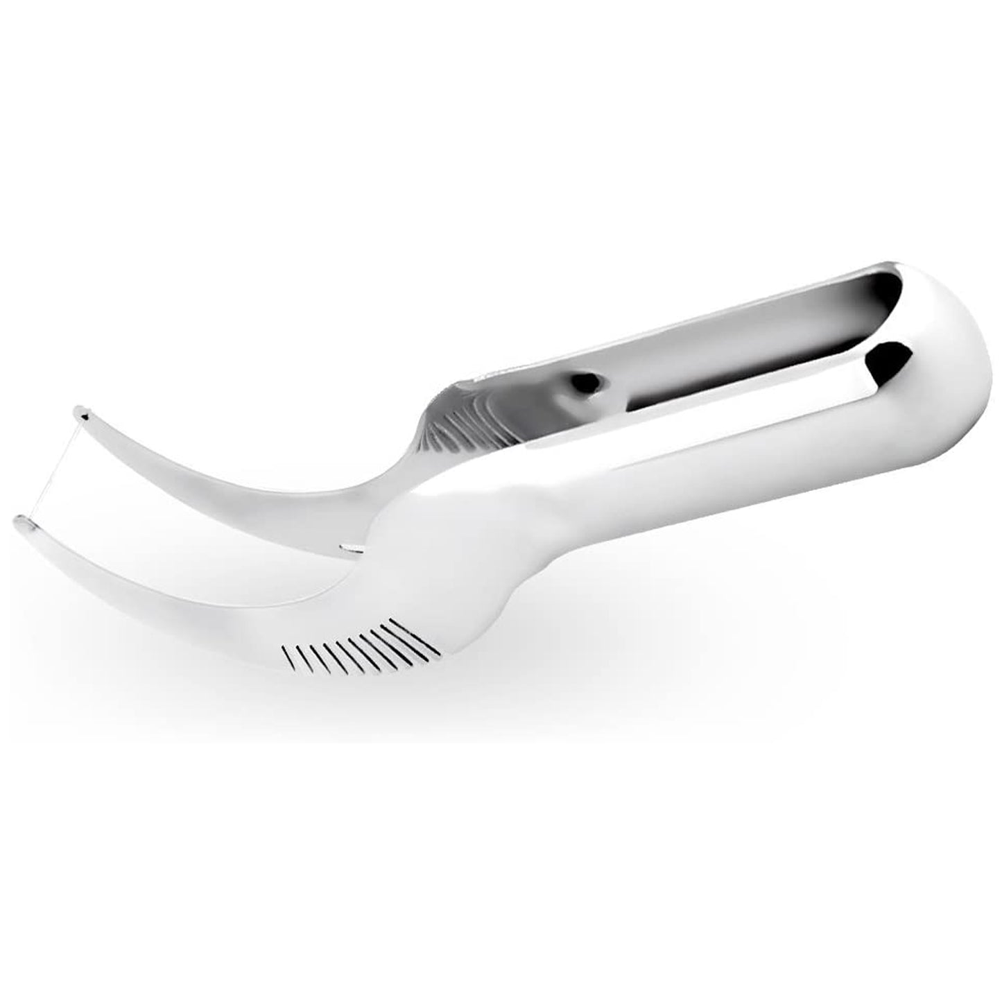 Wukusy watermelon slicer and corer made of stainless steel, showing a user cutting a watermelon into slices with this smart kitchen gadget.
