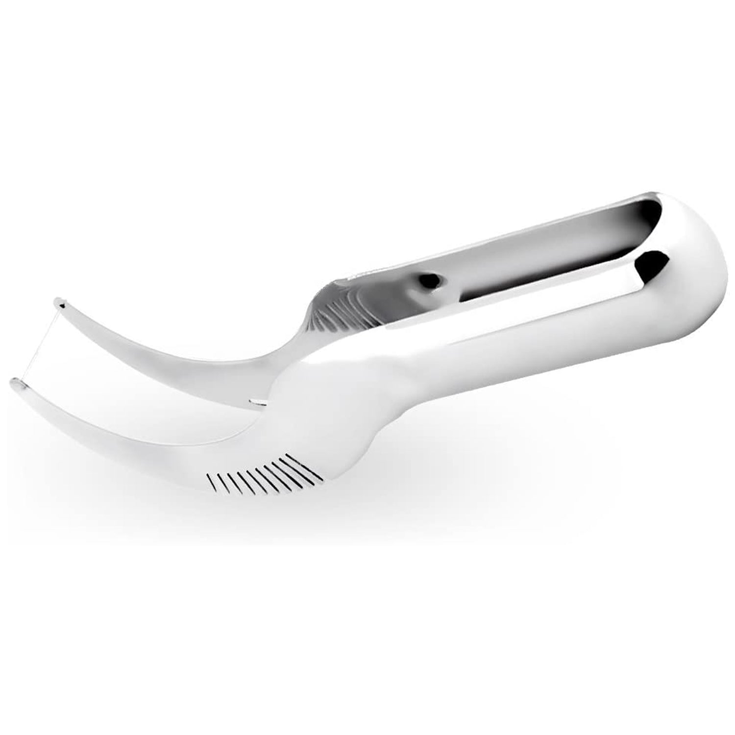 Wukusy watermelon slicer and corer made of stainless steel, showing a user cutting a watermelon into slices with this smart kitchen gadget.