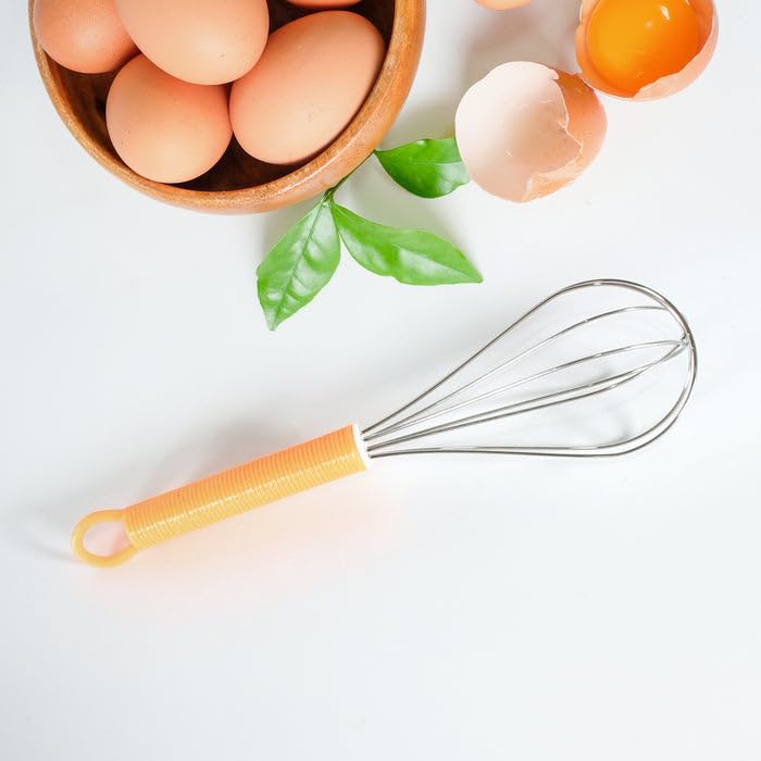 Wukusy kitchen tools set including steel potato masher, manual whisk, spatula, pastry brush, and hand-powered blender for cooking and baking