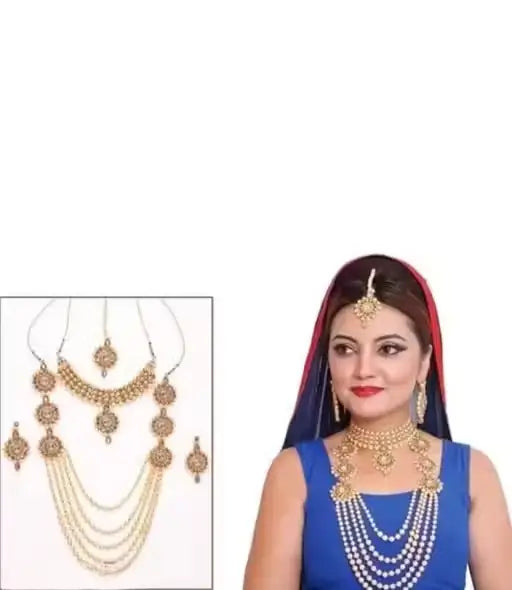 Gold-plated alloy bridal jewelry set with American diamonds, adjustable full jewelry set for women by Ekom.