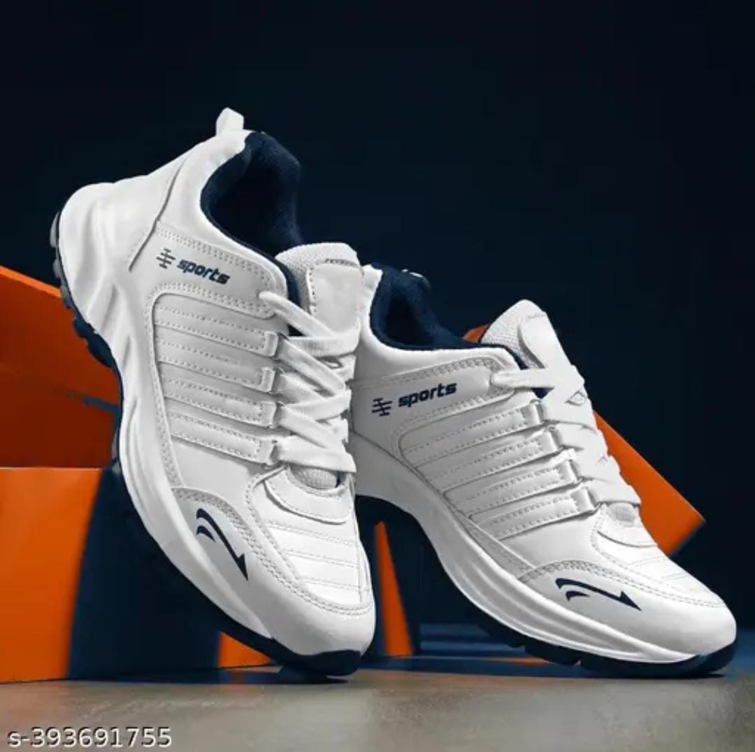 White men's sports shoes from Drpshippr with a sleek design, suitable for sports and outdoor activities.
