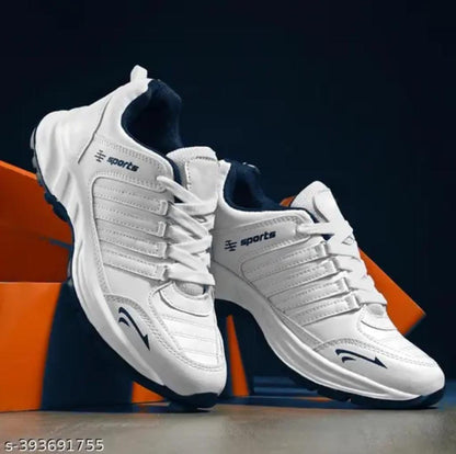 White men's sports shoes from Drpshippr with a sleek design, suitable for sports and outdoor activities.