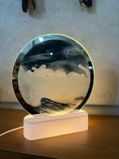 Wukusy round sand art LED table lamp with decorative night light, featuring colorful sand patterns for ambient lighting.