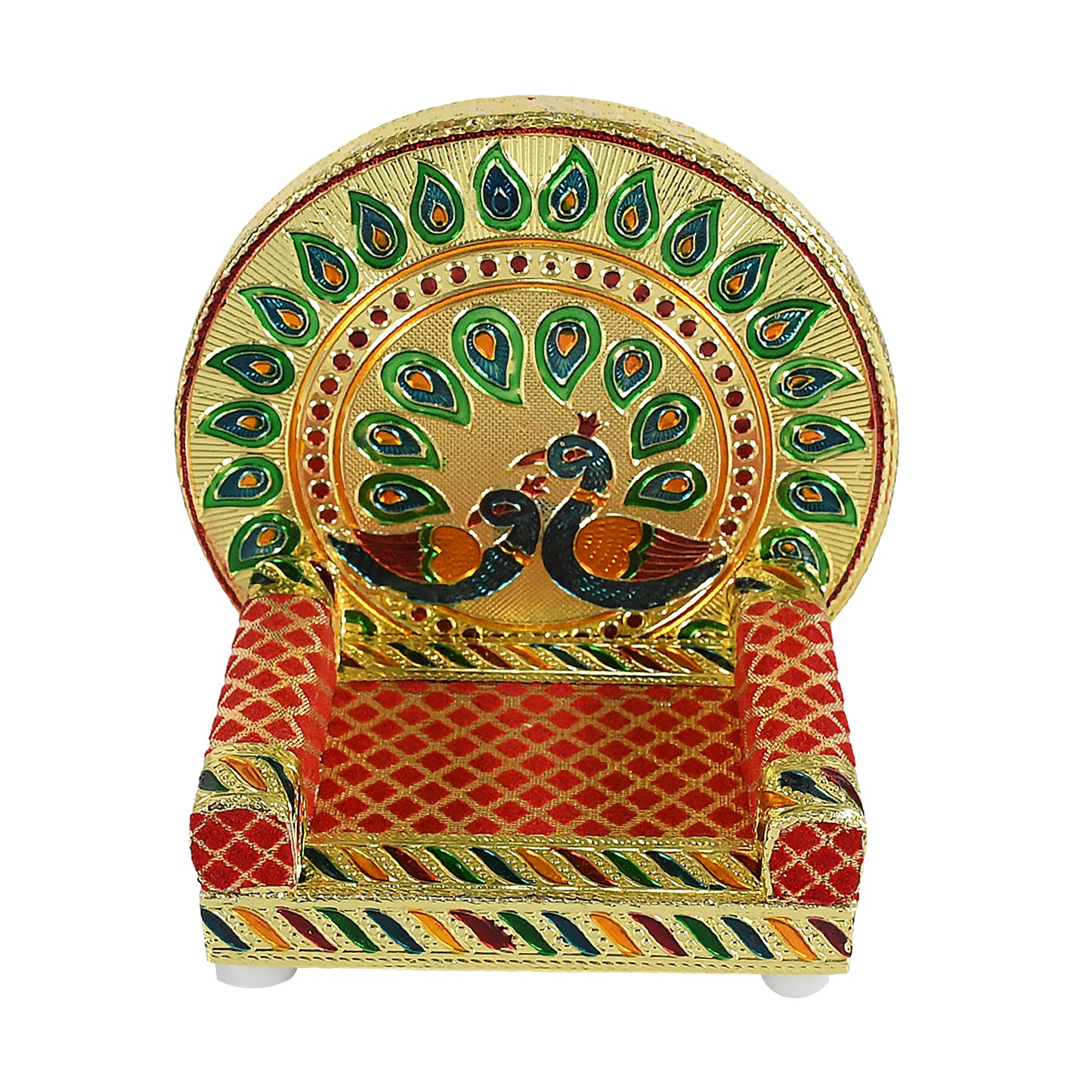 Wukusy Meenakari Work Laddu Gopal Singhasan set with wooden Krishna sofa for pooja mandir, home decor, and religious rituals.