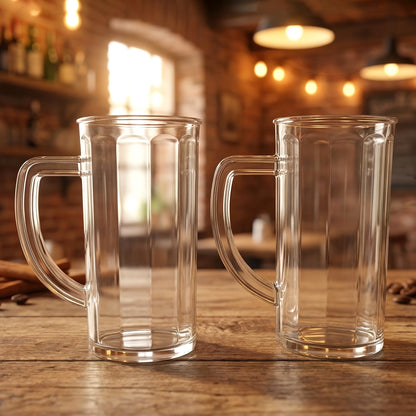 Wukusy Prexo plastic shake mug glass with handle, 2-piece set, 400 ml capacity, clear plastic with sturdy handle for beverages