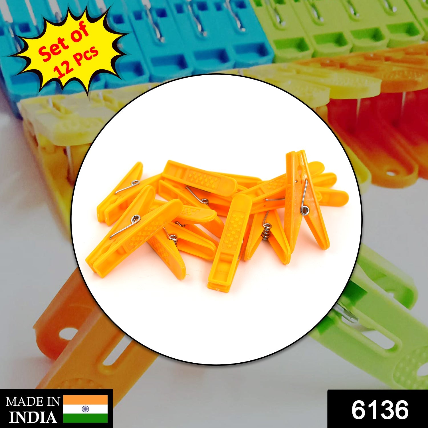 Wukusy 12-piece cloth clip set for home and office use, holding clothes and items securely in household or workplace environments.