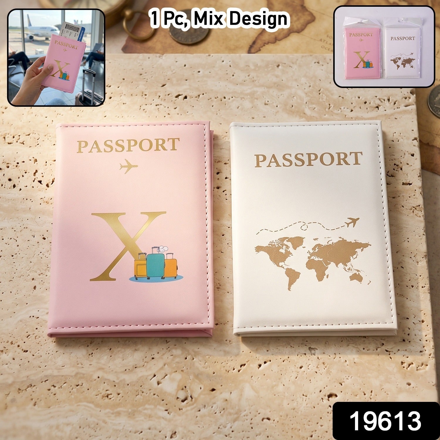 Wukusy mix design travel passport holder wallet with multiple compartments and card slots, made of durable material.